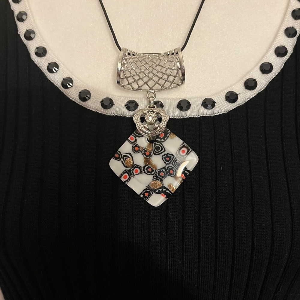 Glass art necklace 18 inches (20 with pendant).